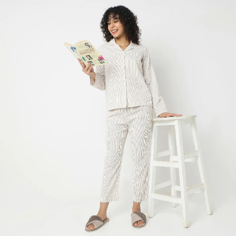 Regular Fit Striped Top with Pyjama Sleepwear Set