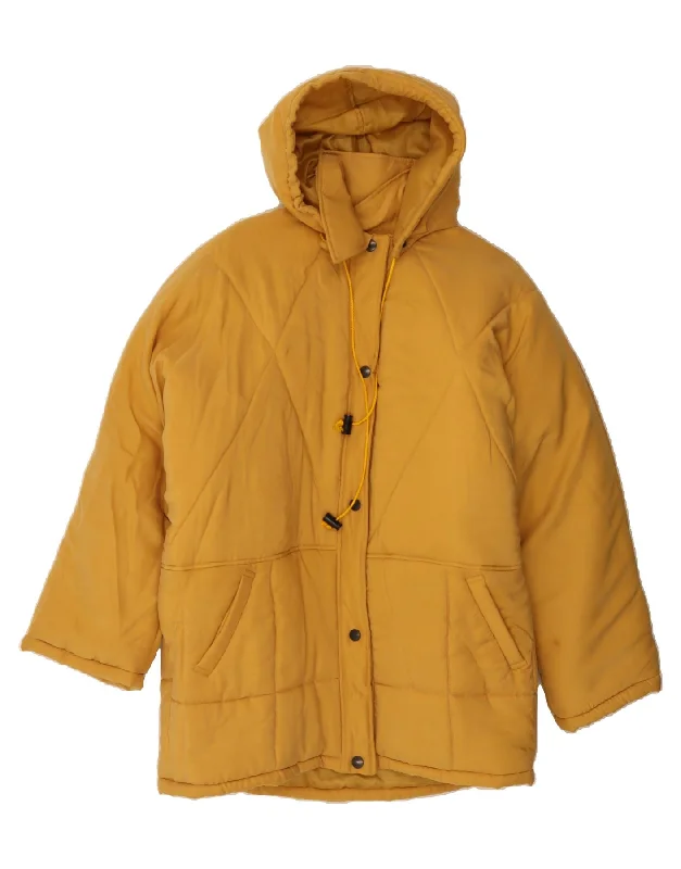 Sheer OvercoatsVINTAGE Womens Hooded Padded Coat UK 14 Medium Yellow Nylon