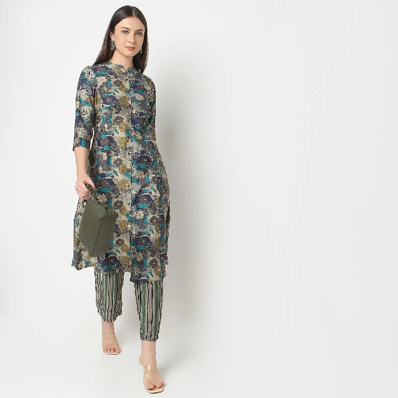 Flare Fit Printed Kurta with Pant Set