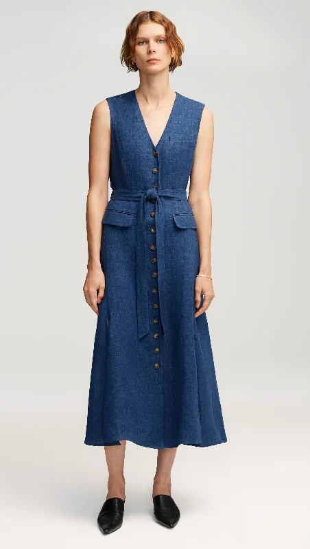 Vest Dress in Linen | Denim