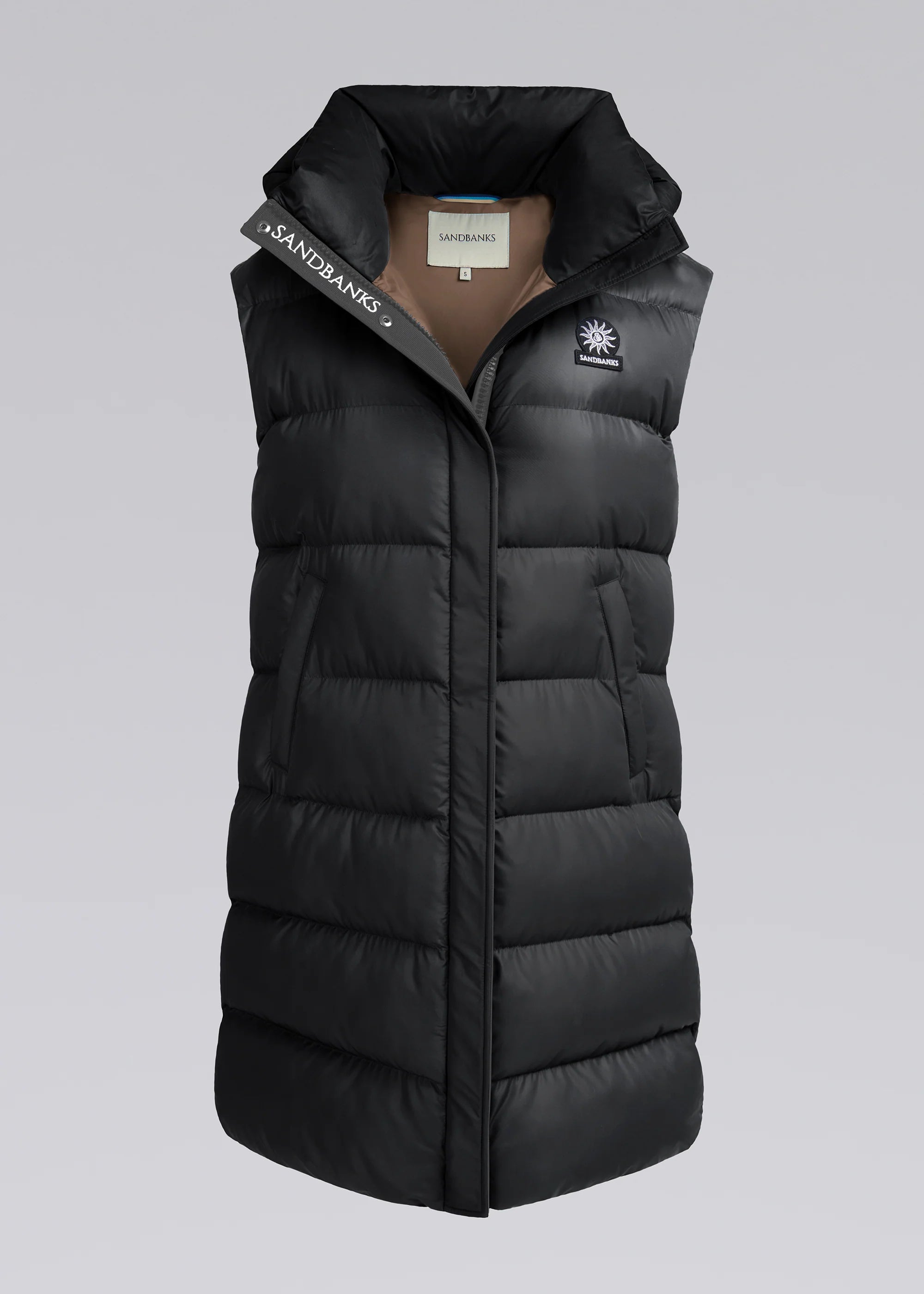 Women's Sandbanks Black Long Hooded Gilet