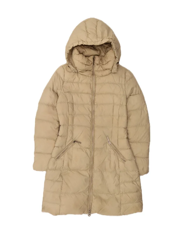 Duffle CoatsBENETTON Womens Hooded Padded Coat IT 42 Medium Beige Nylon