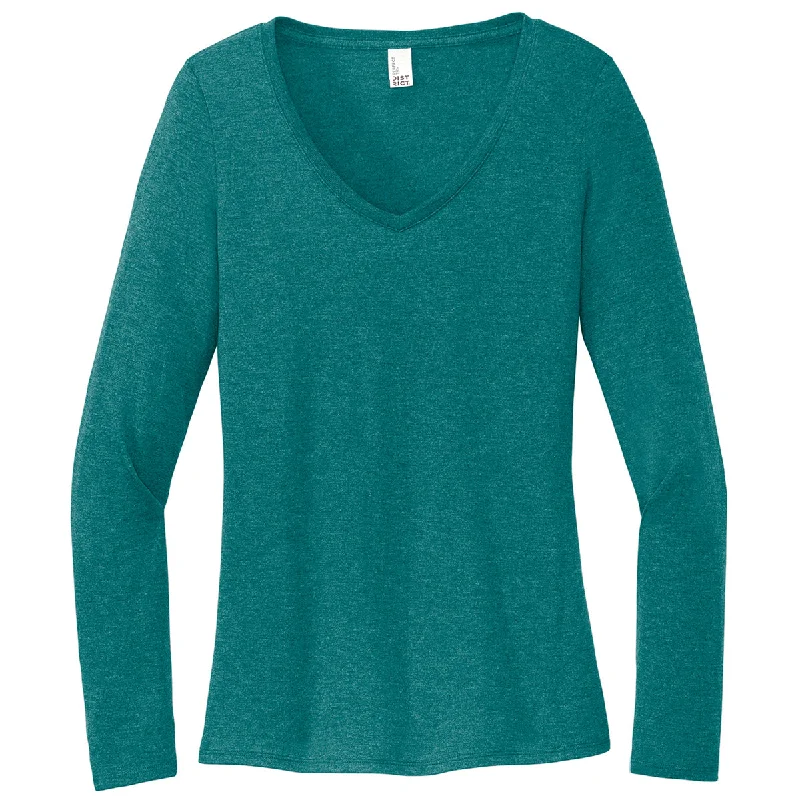 District Women's Heathered Teal Perfect Tri Long Sleeve V-Neck Tee