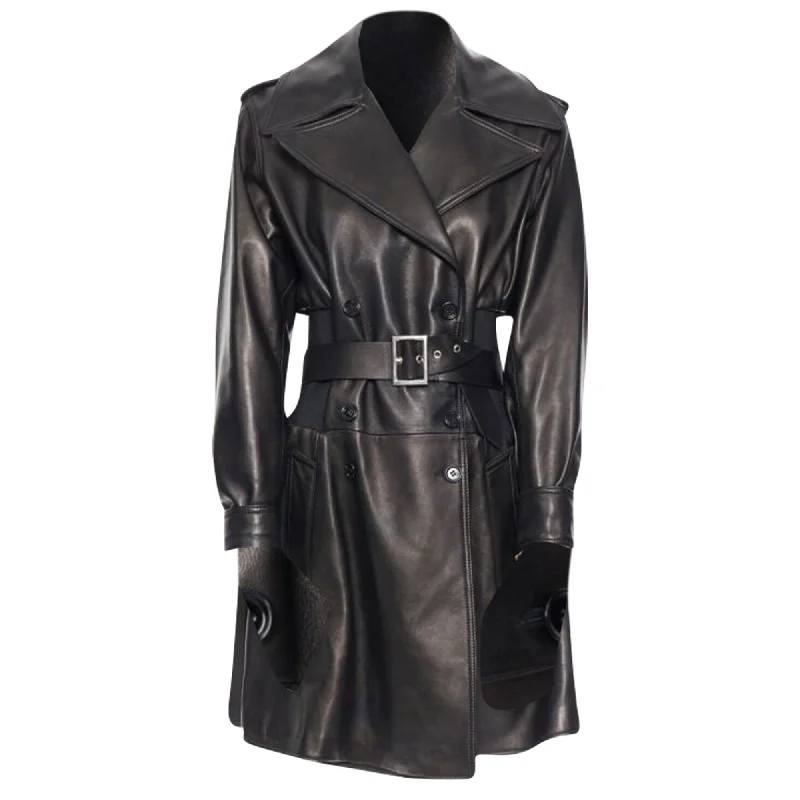 Festival OvercoatsDolce & Gabbana nappa leather double breasted silver buckle belt coat