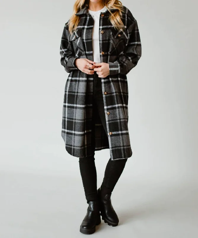 Ruffled OvercoatsPlaid Long Flannel Coat In Black Multi