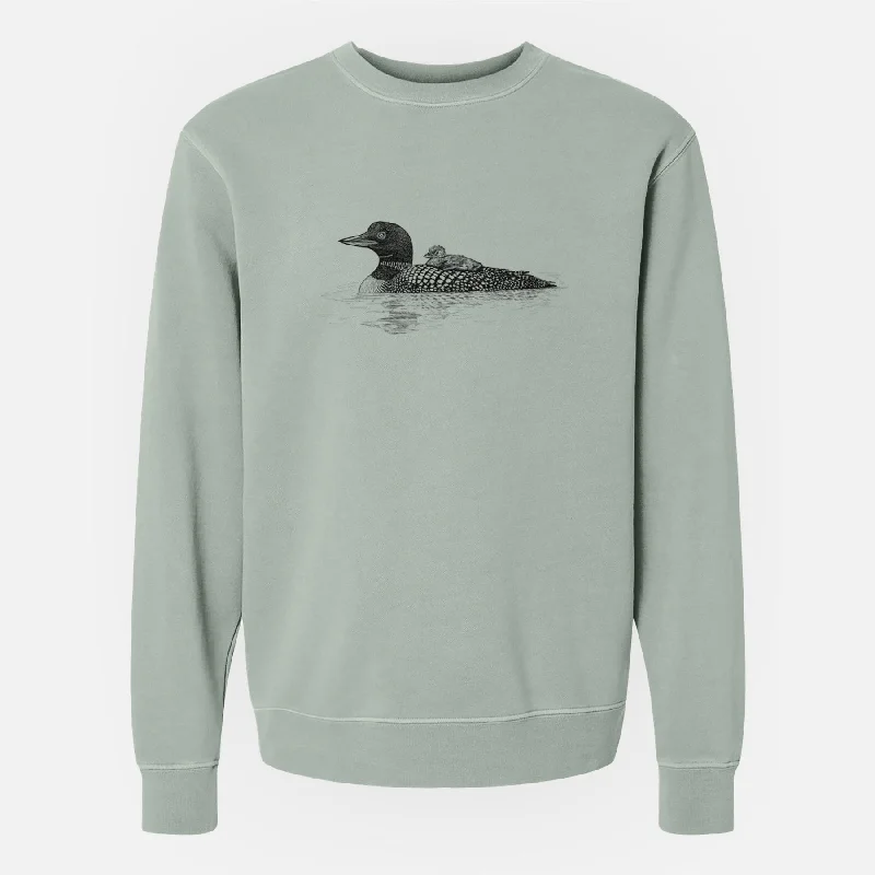 Cultural SweatshirtsCommon Loon with Chick - Gavia immer - Unisex Pigment Dyed Crew Sweatshirt