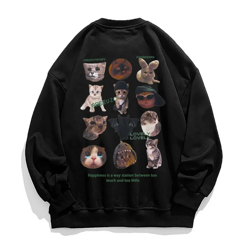 Lounge HoodiesCute Cartoon Cat Print Sweatshirt