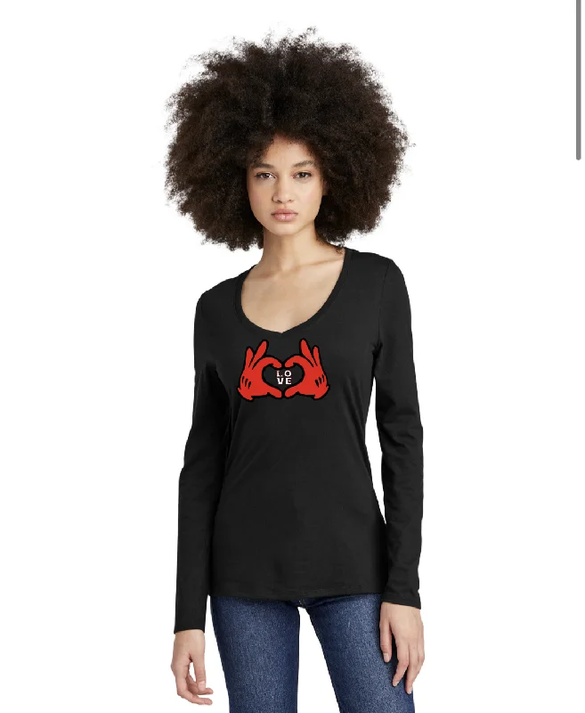 Ladies  Stacked Love Hands Long Sleeved V-neck