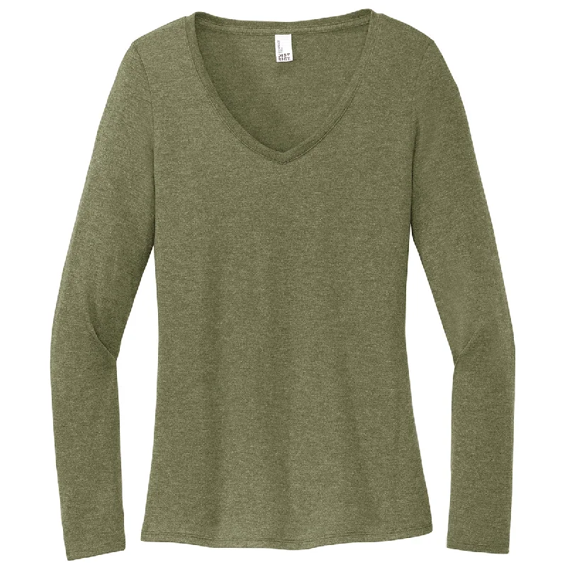 District Women's Military Green Frost Perfect Tri Long Sleeve V-Neck Tee