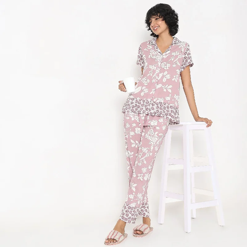 Regular Fit Floral Top with Pyjama Sleepwear Set