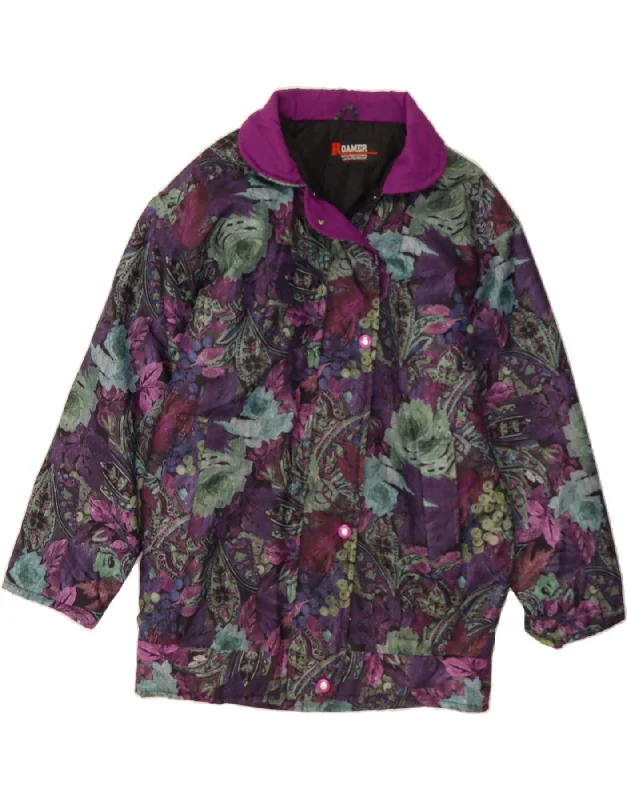 Studded OvercoatsVINTAGE Womens Windbreaker Coat UK 18 XL Purple Floral Nylon