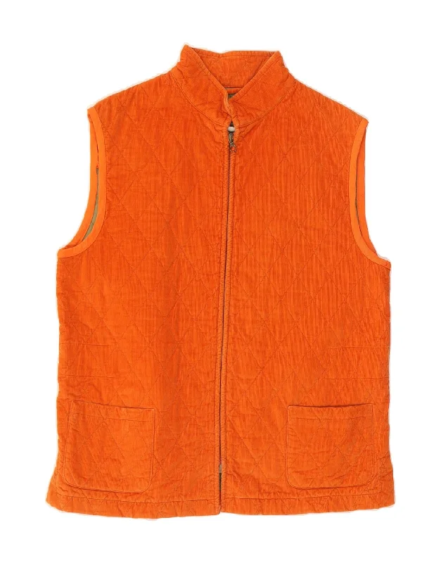 BERETTA Womens Corduroy Gilet IT 44 Medium Orange Cotton