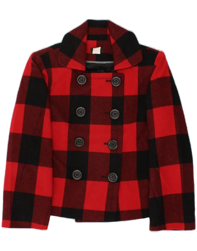 Statement OvercoatsJ. CREW Womens Pea Coat US 10 Large Red Check Wool