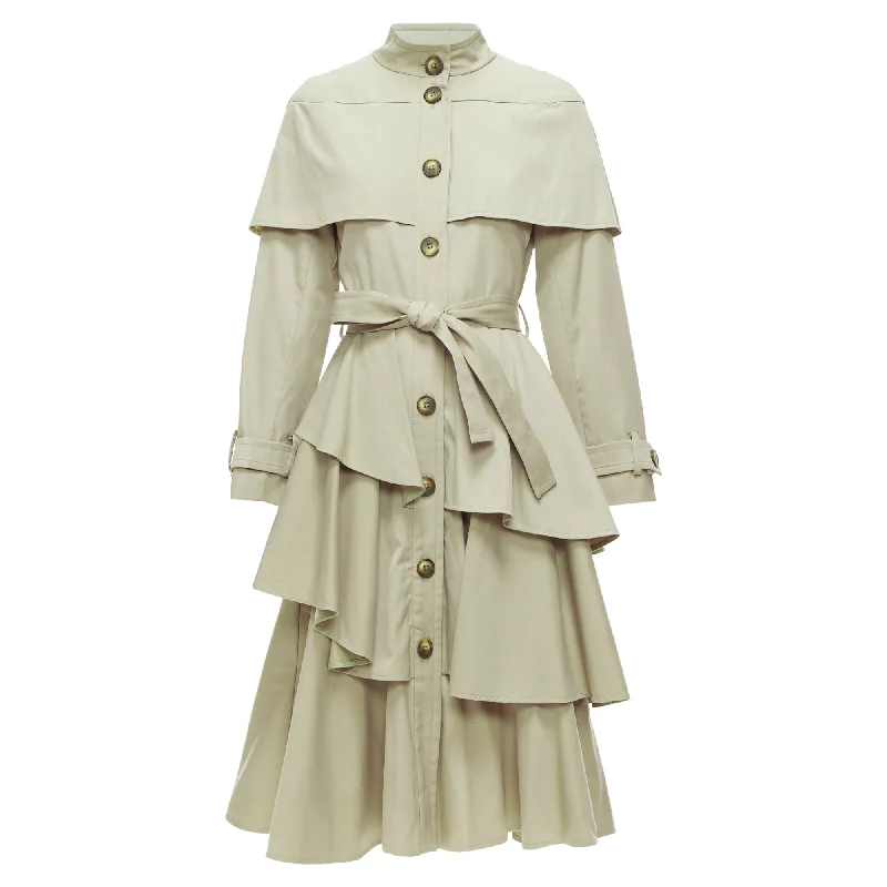 Outdoor OvercoatsOsman London Cotton Tiered Ruffle Capelet Belted Long Trench Coat