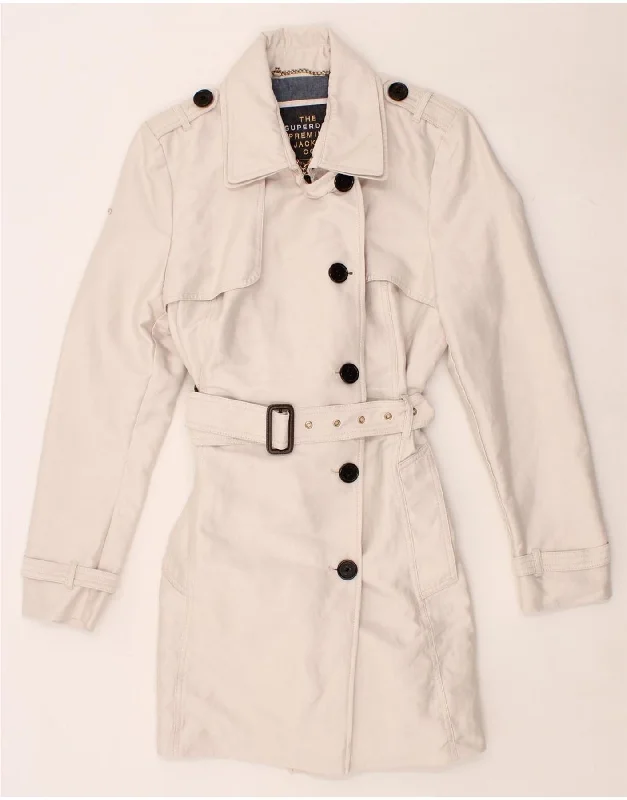 Cape CoatsSUPERDRY Womens Trench Coat UK 16 Large Off White Cotton