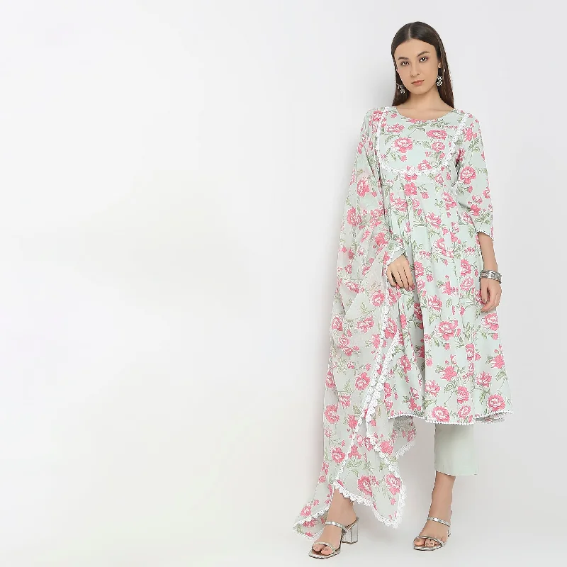 Flare Fit Printed Kurta and Pant with Dupatta Set