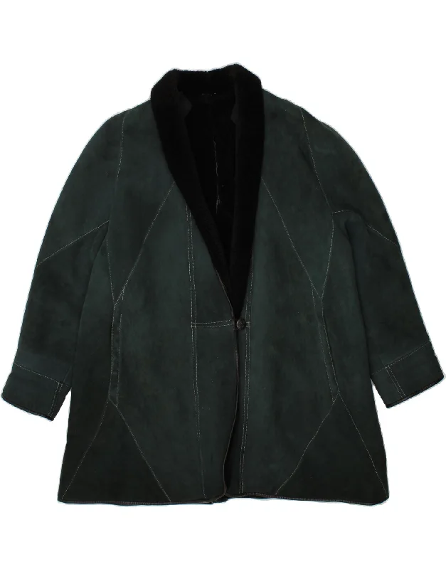 Painted OvercoatsVINTAGE Womens Shearling Coat UK 16 Large Green Leather