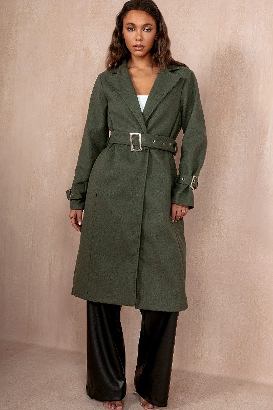 Fishing OvercoatsKelsie Khaki Longline Belted Coat