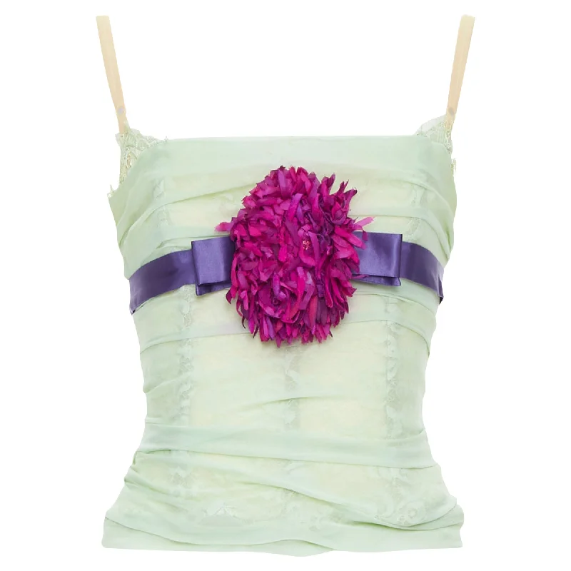 Dolce Gabbana Silk Flower Applique Corset Bustier