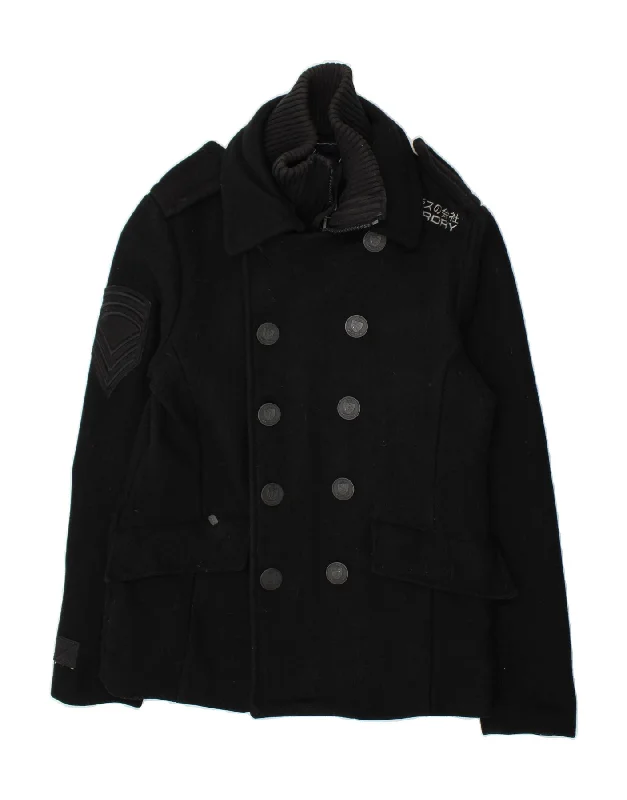 Tasseled OvercoatsSUPERDRY Womens Pea Coat UK 18 XL Black Wool