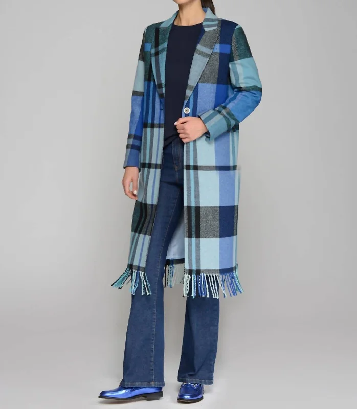 Sheer OvercoatsKatherin Plaid Blanket Coat In Blue Multi