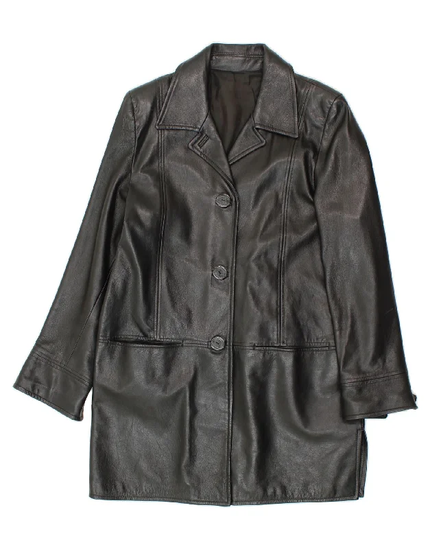 Artist OvercoatsVINTAGE Womens Leather Coat UK 14 Medium Black Leather