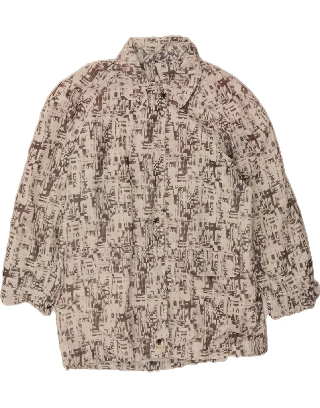 Button-Up OvercoatsVINTAGE Womens Abstract Pattern Windbreaker Coat EU 44 XL Beige Polyester