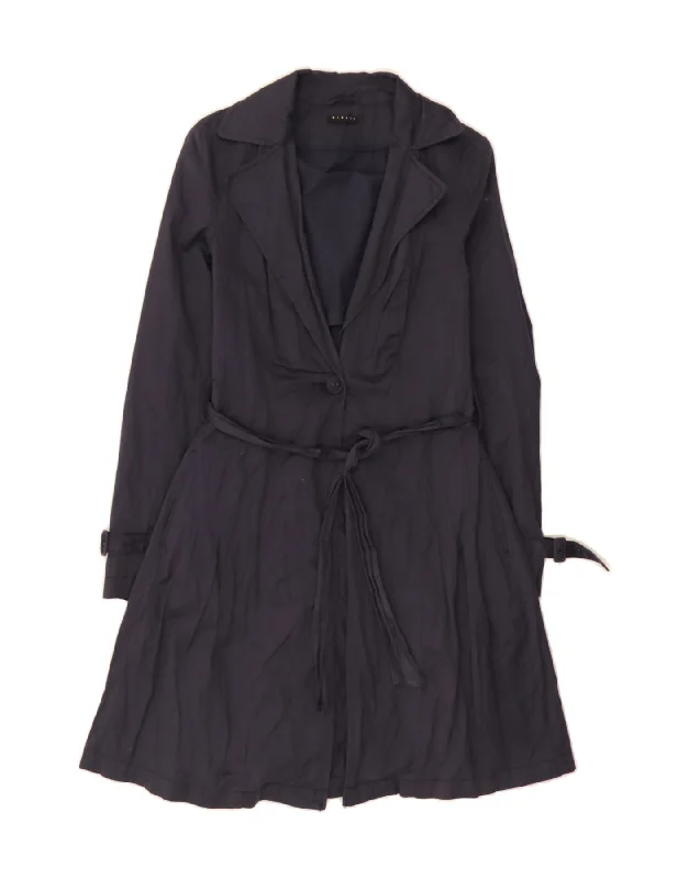 Silk OvercoatsSISLEY Womens Trench Coat IT 44 Medium Navy Blue Cotton