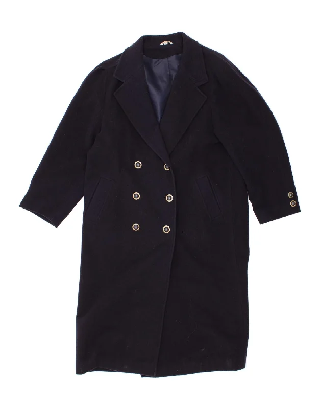 Tailored OvercoatsVINTAGE Womens Double Breasted Coat UK 14 Medium Navy Blue New Wool