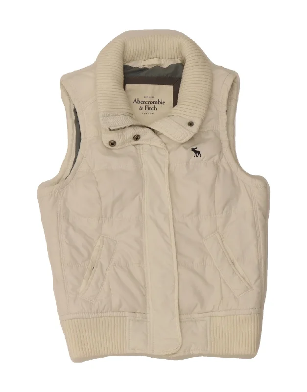 ABERCROMBIE & FITCH Womens Padded Gilet UK 12 Medium White Polyester