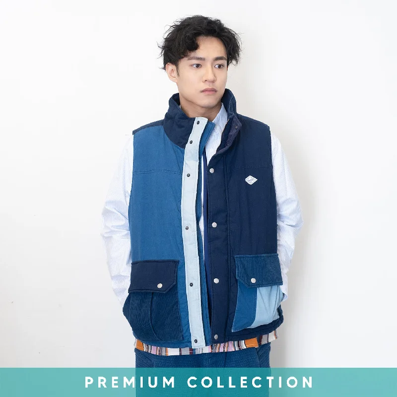 (JK338) Indigo Patchwork Padded Vest