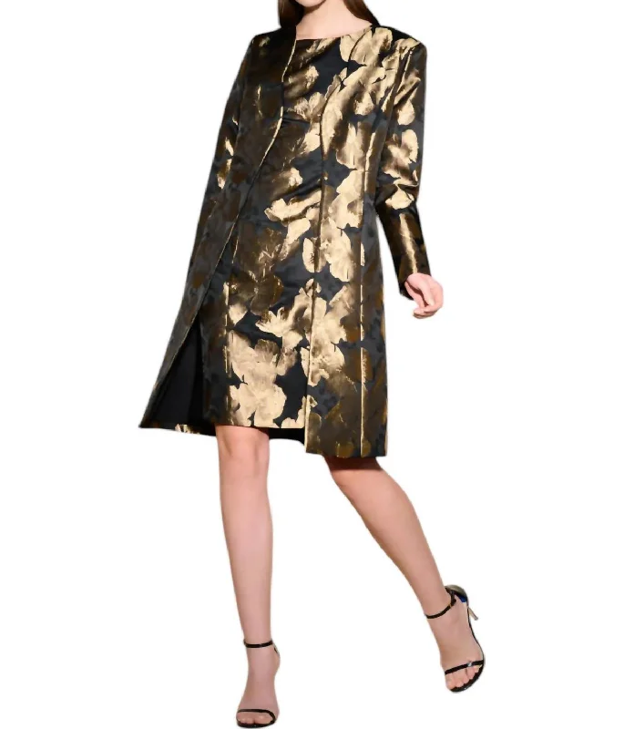 Sequined OvercoatsPrinted Woven Jaquard Coat In Black/bronze