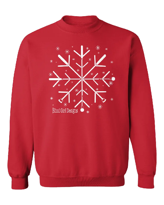 Ski SweatshirtsNew 3D! Super Tactile Snowflake White Cane Crew Sweatshirt - vibrant red