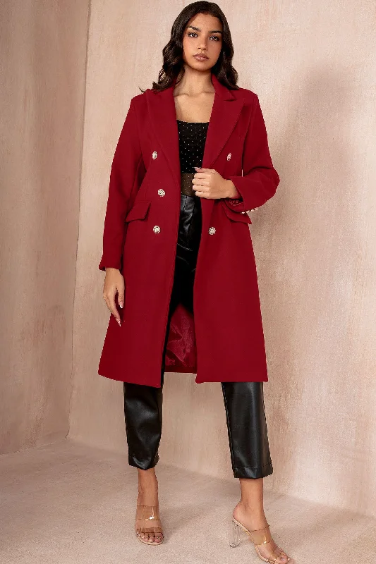 Cycling OvercoatsWinona Burgundy Longline Double Breasted Coat