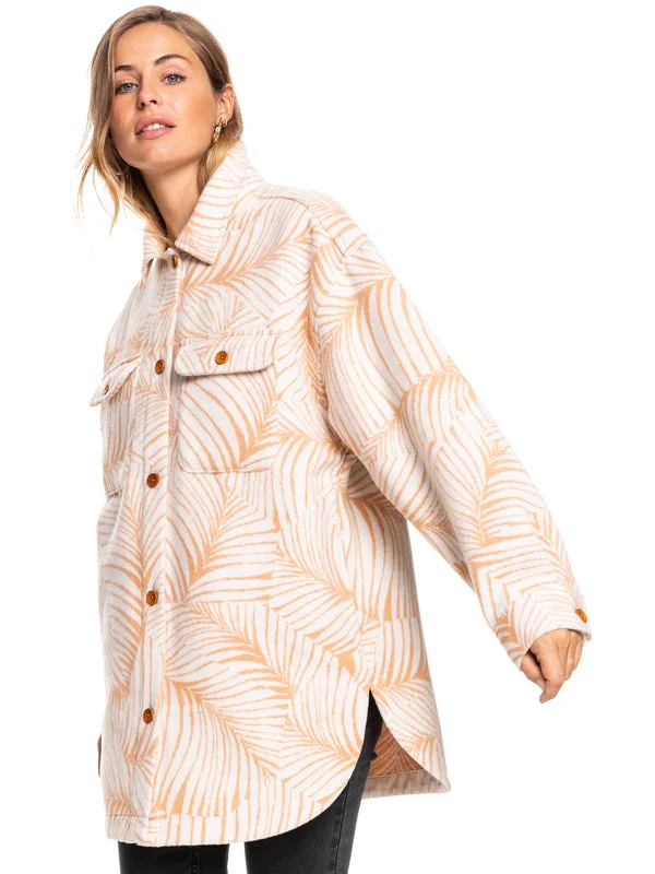 Puffer OvercoatsRoxy Ladies Sound Of The Sea Shirt Coat - Toast Palm Dreams