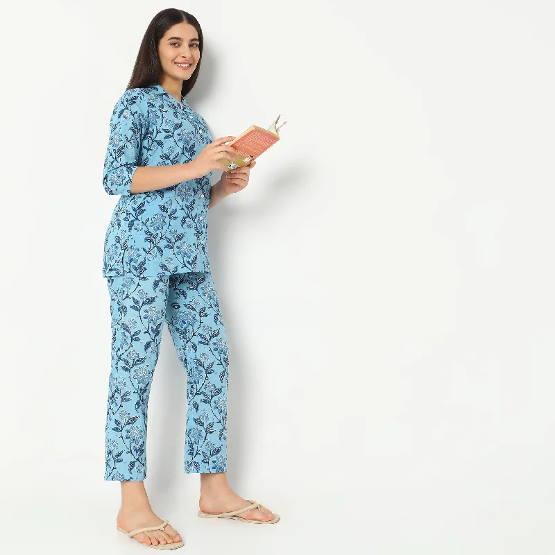 Regular Fit Printed T-shirt with Pyjama Sleepwear Set