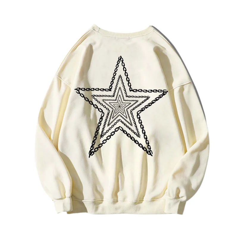 Ribbed Cuff HoodiesVintage Pentagram Print Sweatshirt