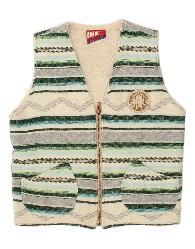 VINTAGE Womens Gilet UK 20 2XL Beige Striped Wool