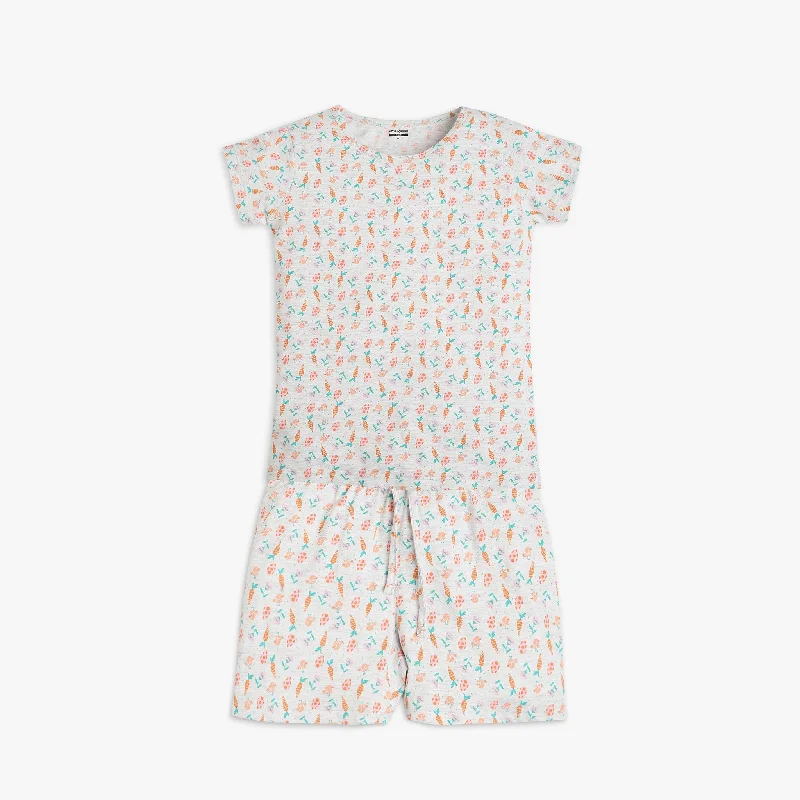 Girl's Regular Fit Printed T-Shirt with Shorts Sleepwear Set