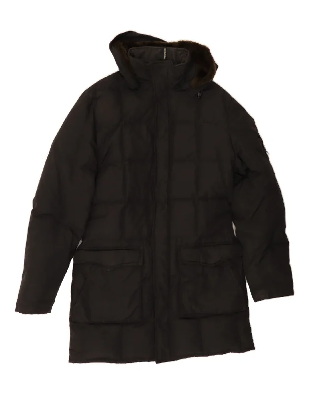 Chesterfield CoatsWOOLRICH Womens Hooded Padded Coat UK 14 Medium Black Cotton