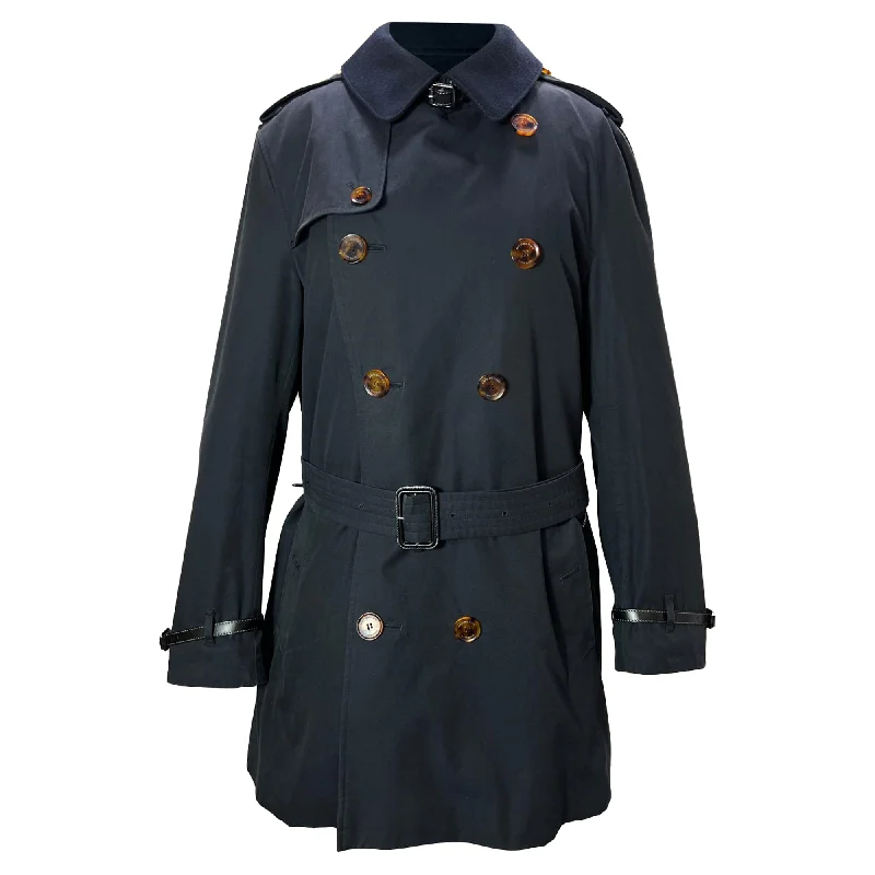 Quilted OvercoatsBurberry London Double-Breasted Trench Coat in Navy Blue Wool