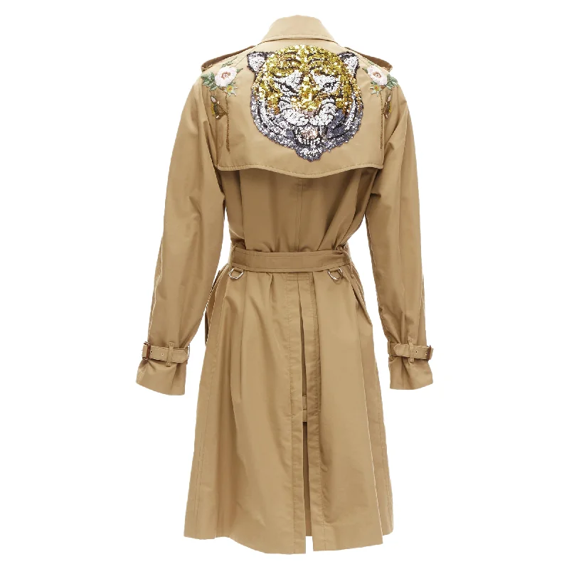 Fishing OvercoatsGucci sequins tiger flower embroidery belted trench coat