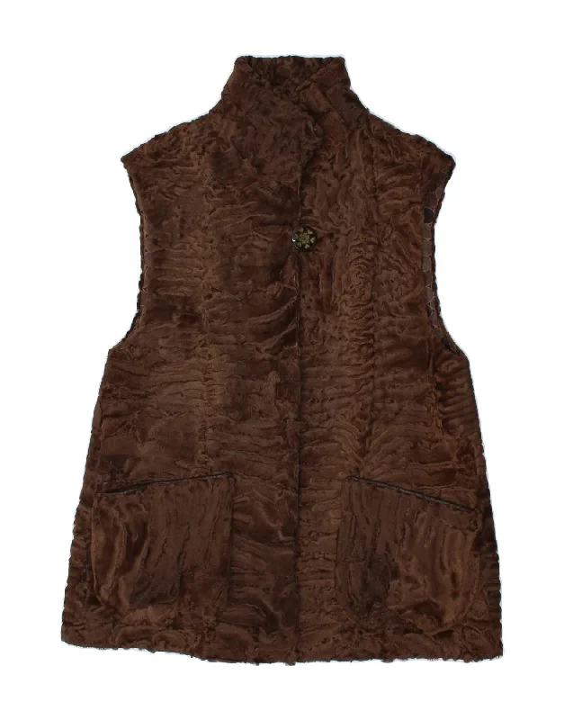 VINTAGE Womens Fleece Gilet UK 12 Medium Brown