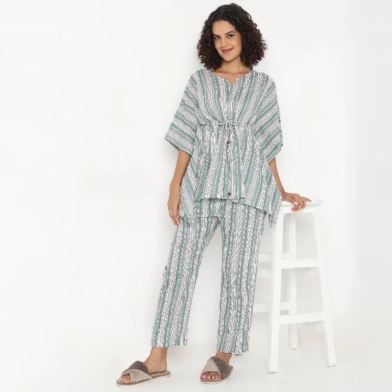 Regular Fit Printed Kaftan with Pyjama Sleepwear Set