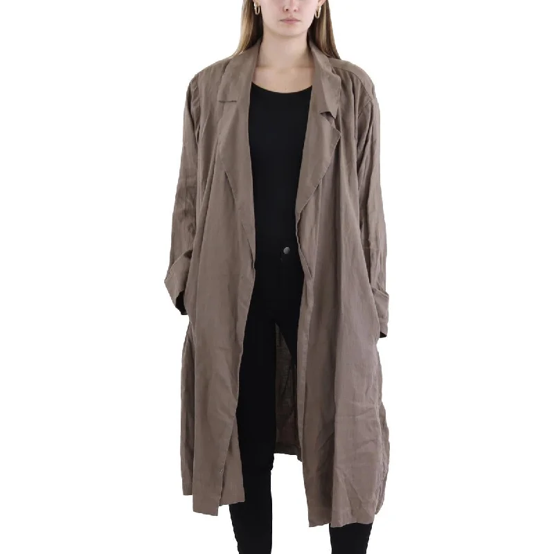 Windproof OvercoatsWomens Organic Linen Long Sleeve Trench Coat