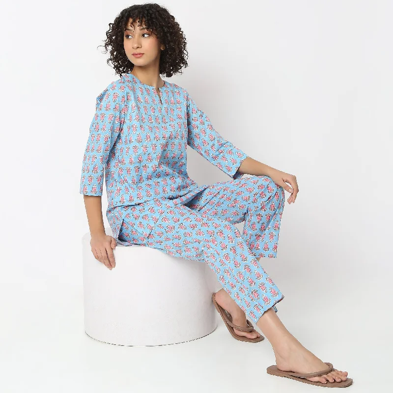 Regular Fit Printed Top with Pyjama Set