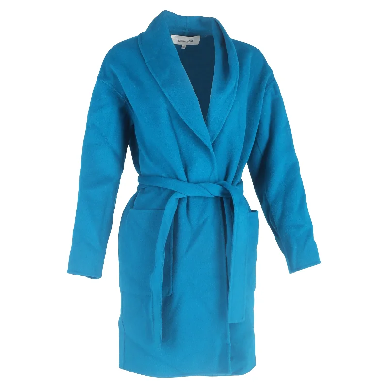 Hiking OvercoatsDiane von Furstenberg Felted Long Coat in Blue Wool