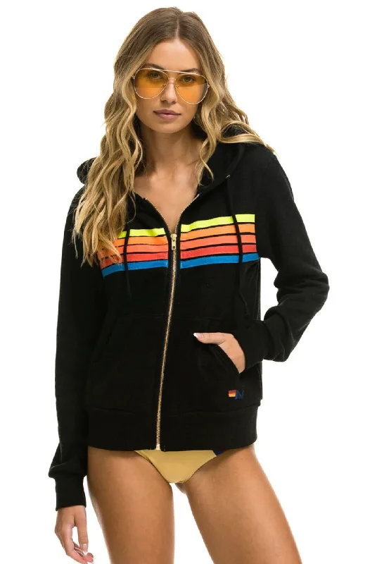 Embellished SweatshirtsAviator Nation 5 Stripe Zip Unisex Hoodie in BLACK // NEON RAINBOW