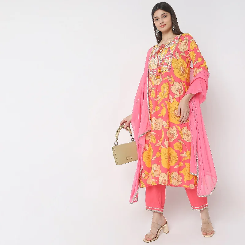 Regular Fit Printed Kurta with Pant & Dupatta Set