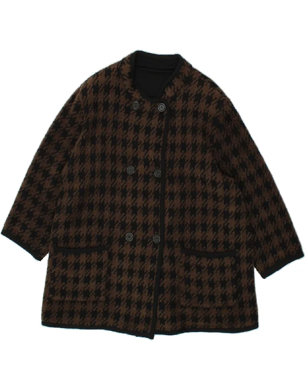 Zippered OvercoatsVINTAGE Womens Double Breasted Coat UK 16 Large Brown Houndstooth